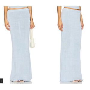 SEROYA Kora Knit Maxi Skirt Ice Blue knit fabric semi sheer size S NWT $228msrp